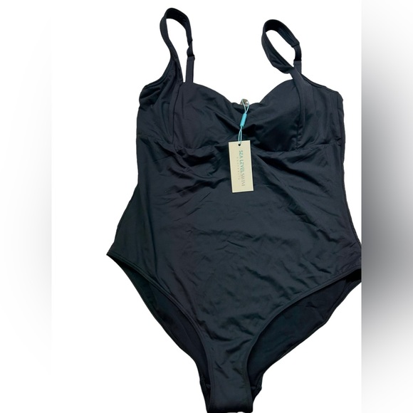 SEA LEVEL SWIM Australia Black Front Twist Ruched One Piece Swimsuit NWT - Picture 2 of 8